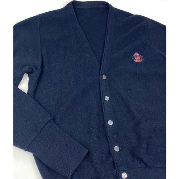 Vintage Izod Cardigan Sweater Mens Size Medium Navy Blue Grandpa Casual AB0034 - Picture 2 of 9